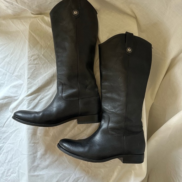 Frye Black Real Leather Riding Boots Pull On Equestrian Tall Boot